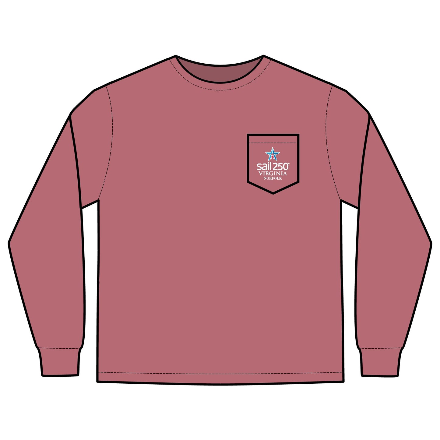 Sail250® Virginia Unisex Long Sleeve Pocket T-Shirt- Crimson