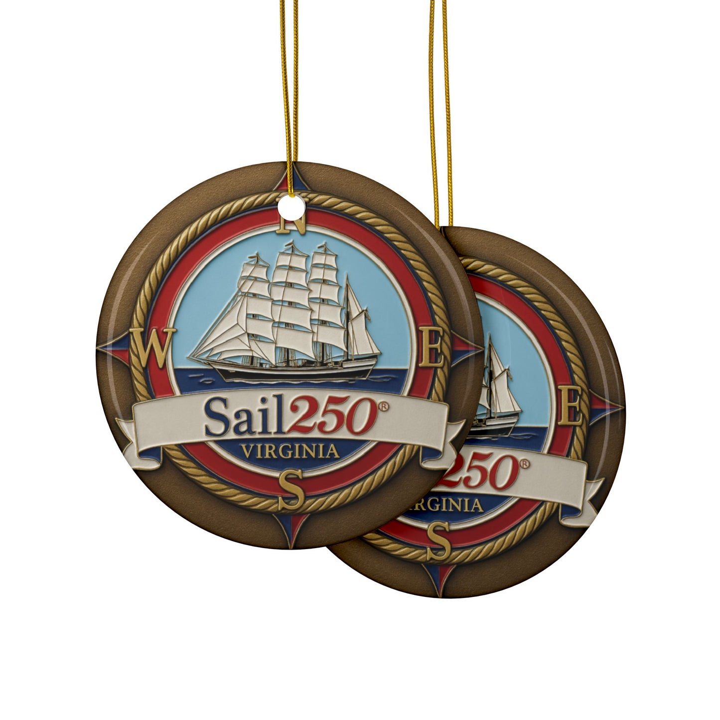 Sail250® Virginia Ceramic Ornaments, 2-Side Print, (1pc, 3pcs, 5pcs, 10pcs)