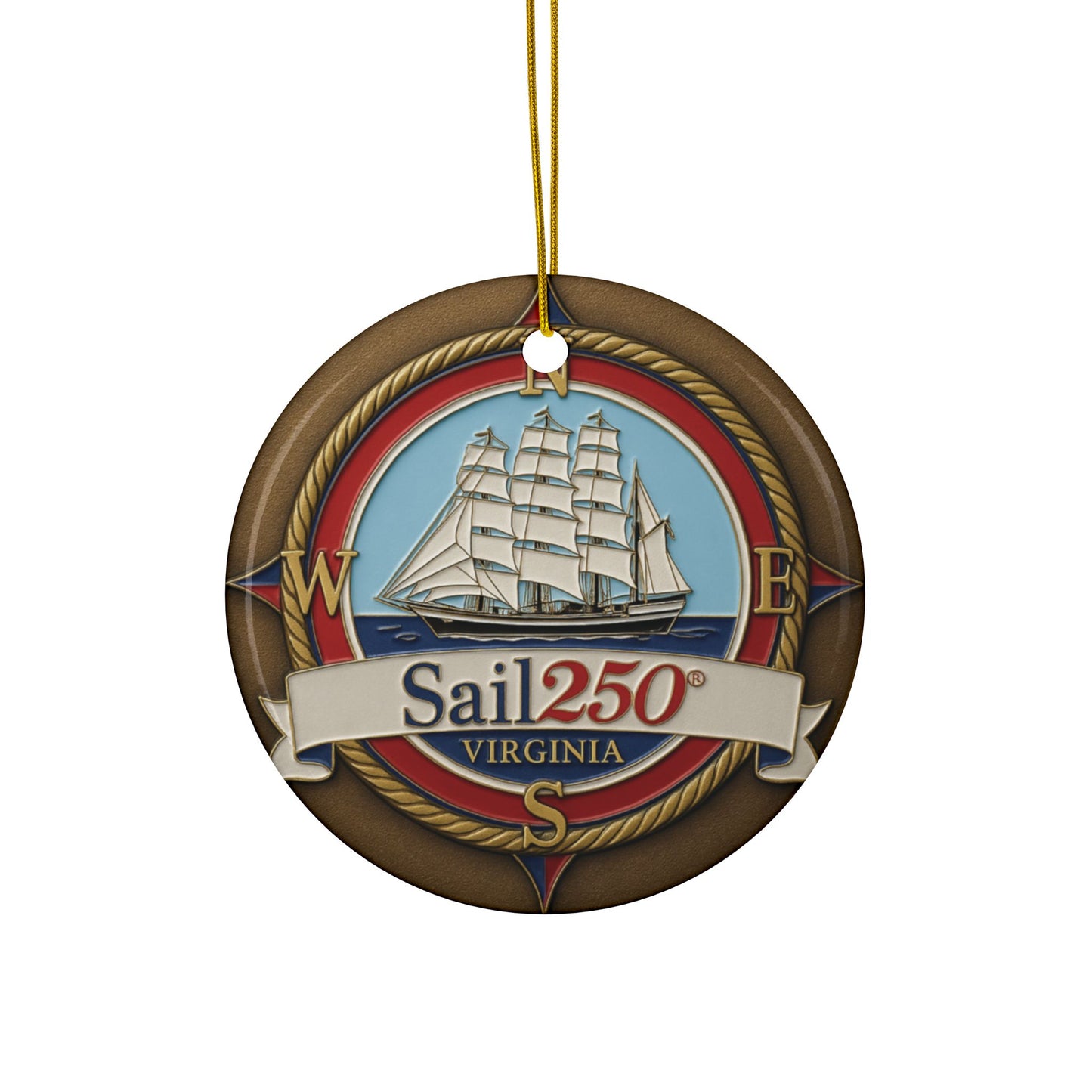 Sail250® Virginia Ceramic Ornaments, 2-Side Print, (1pc, 3pcs, 5pcs, 10pcs)