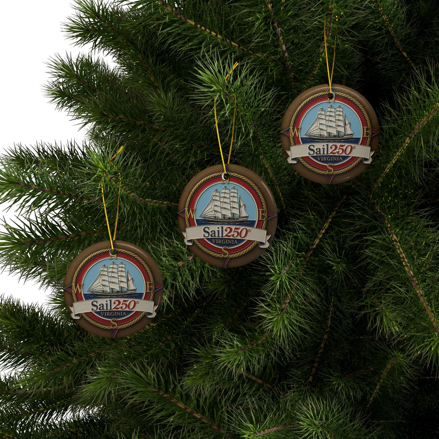 Sail250® Virginia Ceramic Ornaments, 2-Side Print, (1pc, 3pcs, 5pcs, 10pcs)