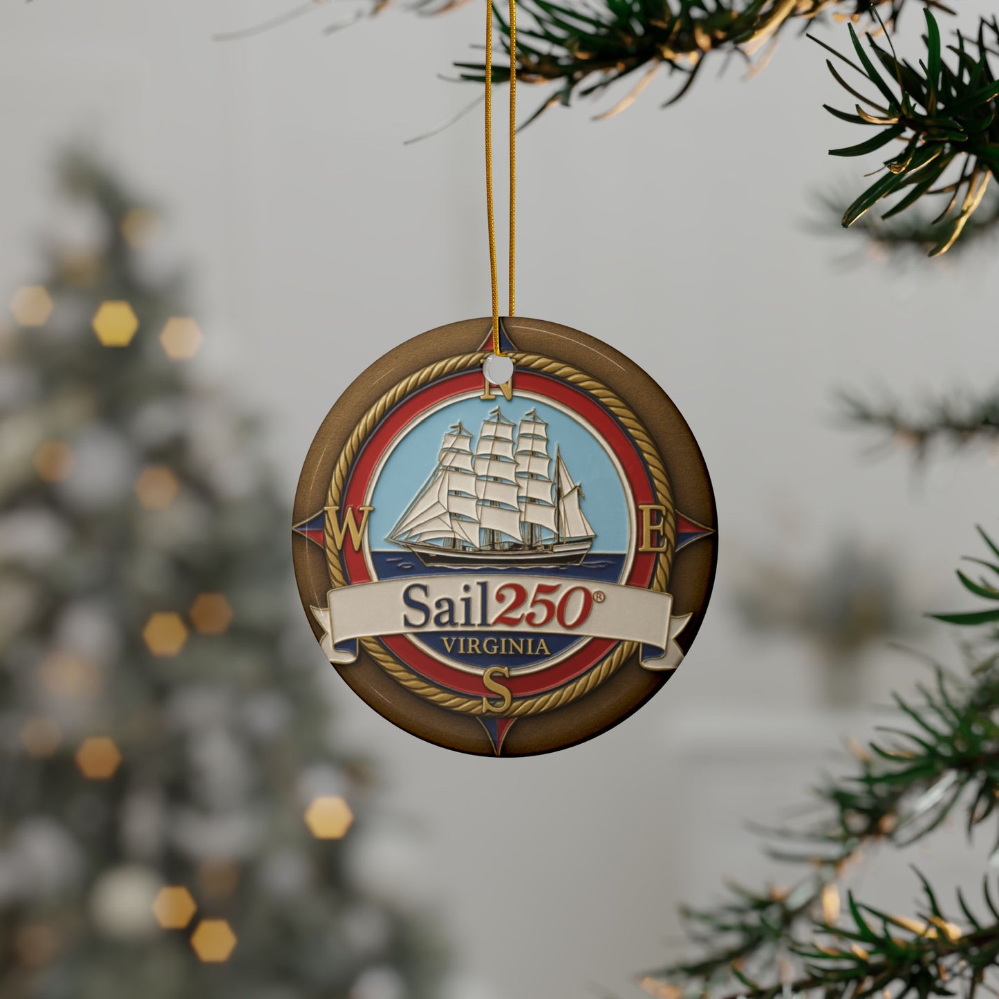 Sail250® Virginia Ceramic Ornaments, 2-Side Print, (1pc, 3pcs, 5pcs, 10pcs)