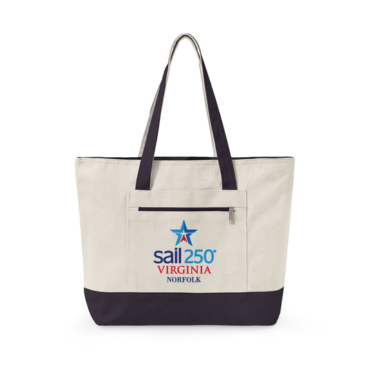 Sail 250 Virginia Norfolk Logo Zippered Canvas Tote