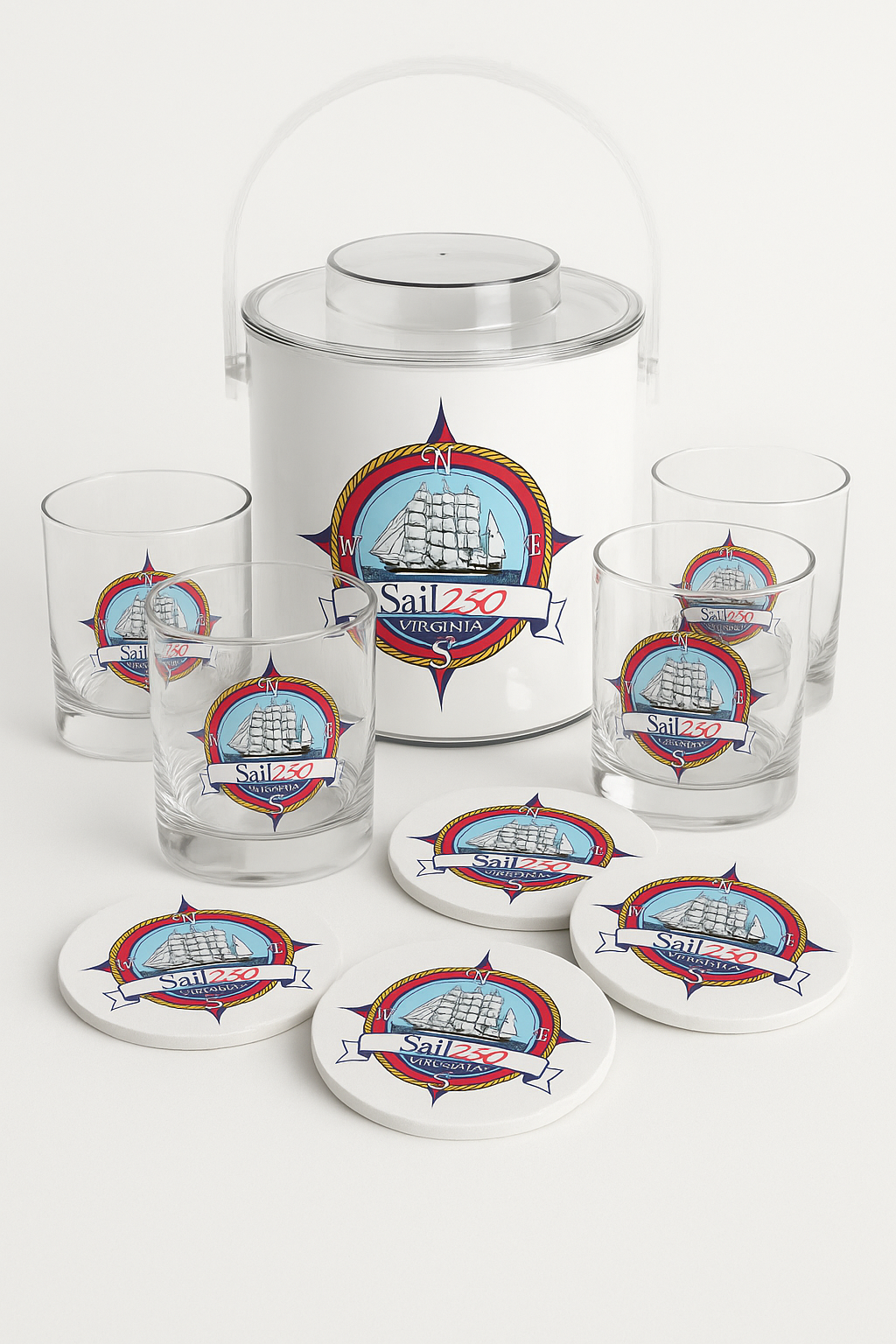 Sail250® Virginia  Entertainer’s Bar Set – Ice Bucket, Rocks Glasses & Coasters-CL