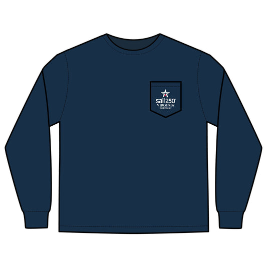 Sail250® Virginia Unisex Long Sleeve Pocket T-Shirt- Navy